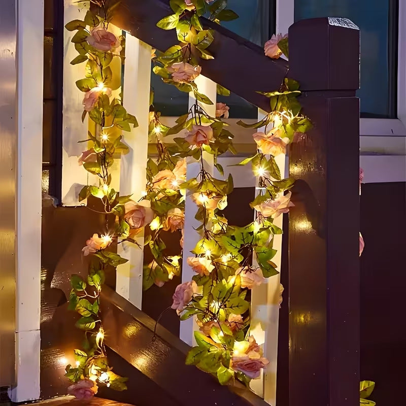Romantic Rose Vine LED Garland With Micro Lights And Weatherproof Flexible Stem Bowlift