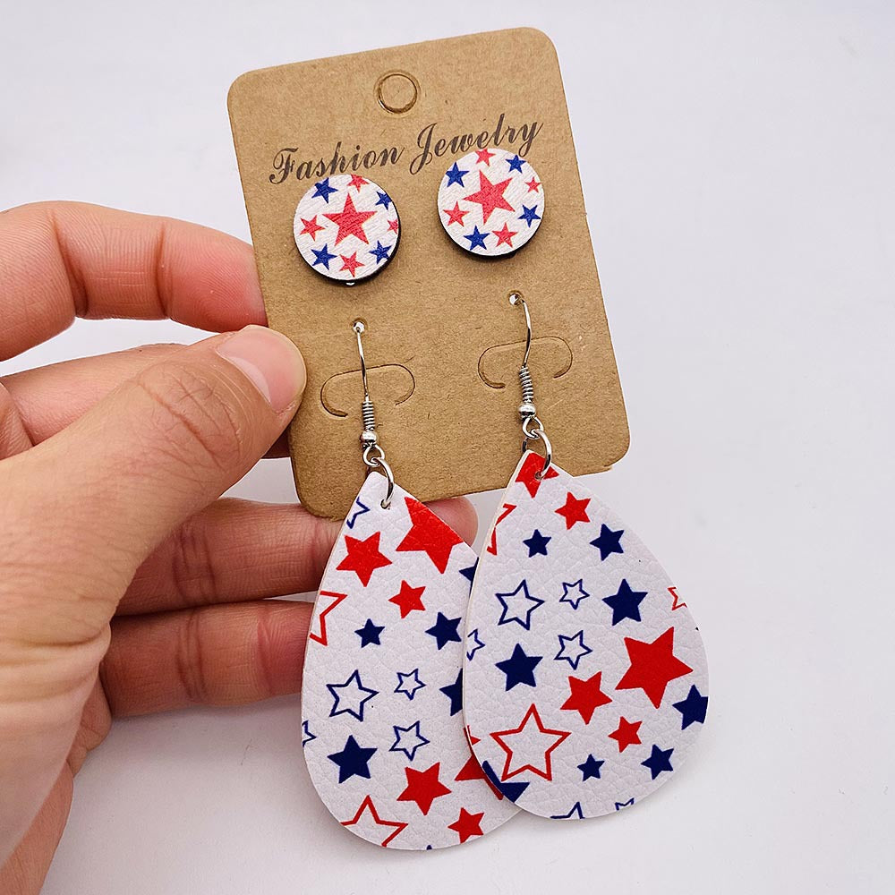 Women's nan lightweight drop earrings made of faux leather with star pattern and matching round ear studs Bowlift