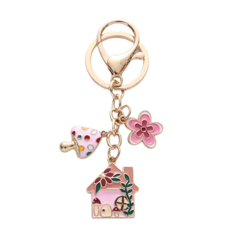 Keychain with Creative Flower and House Design Bowlift