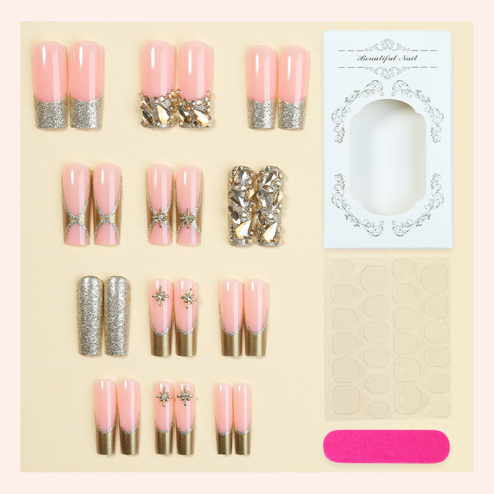 Premium Decorative Press-On Nail Set with Elegant Gold Accents Bowlift