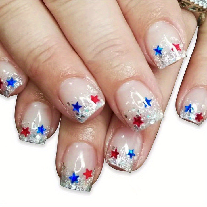 Star-Embellished Glitter Tips Press-On Nails Bowlift