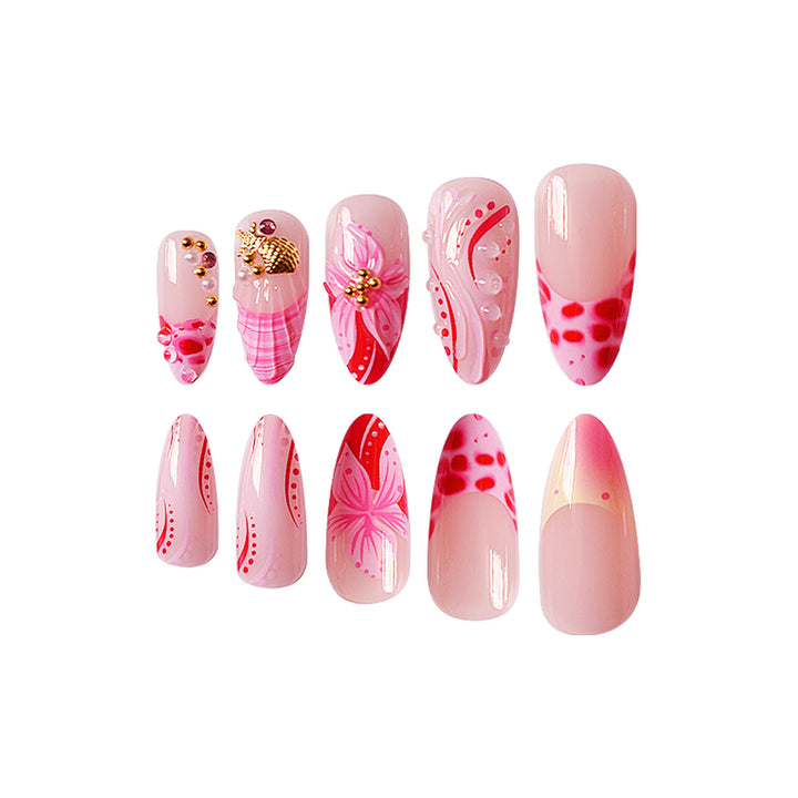 Floral Design Stiletto Press-On Nails Bowlift