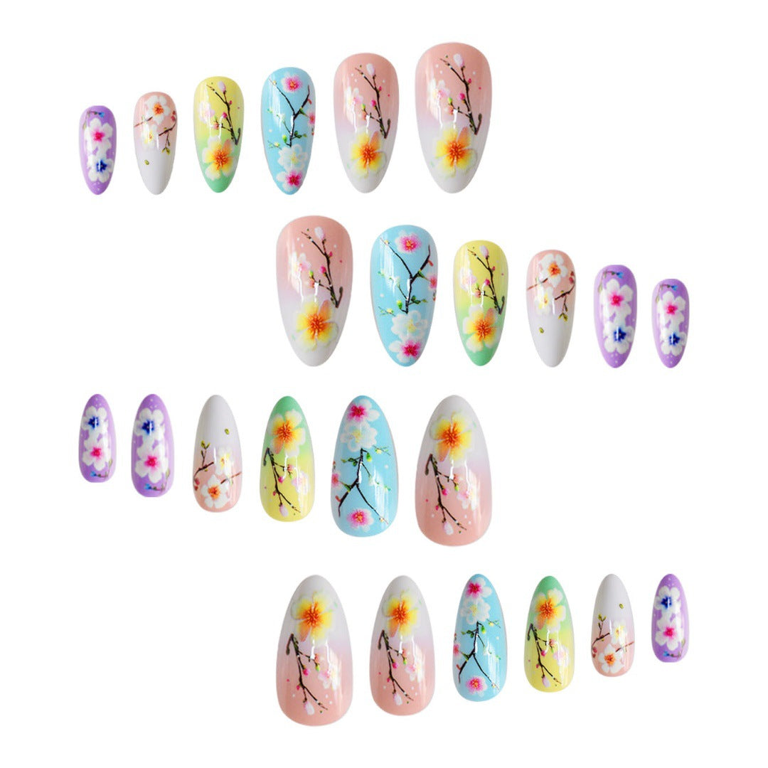 Artistic Floral Press-On Nail Art Extensions Bowlift