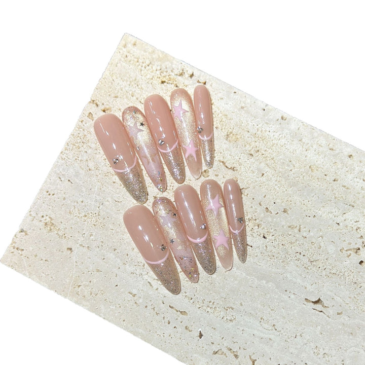 Elegant Stiletto Press-On Nail Art with Rhinestone Accents Bowlift