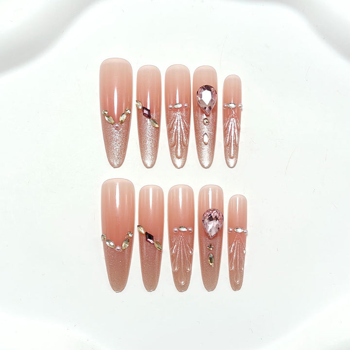 Acrylic nails with glamorous crystal design Bowlift