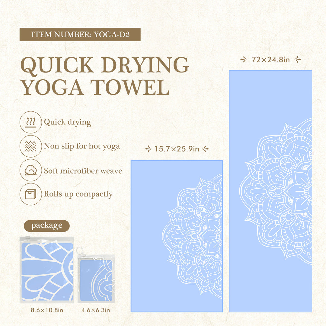 Quick-Drying Non-Slip Microfiber Yoga Towel with Mandala Grip Pattern Bowlift