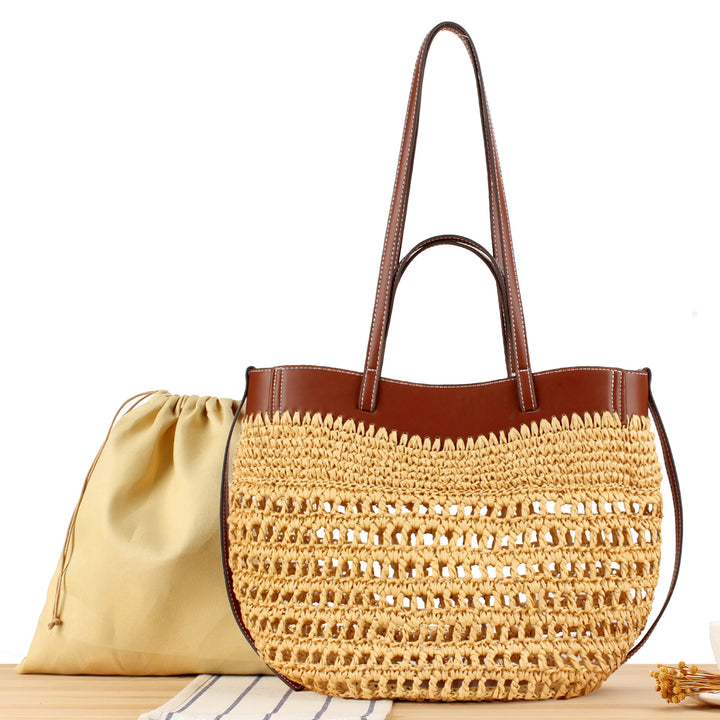 Handbag with Fine Weave and High-Quality Leather Accents Bowlift