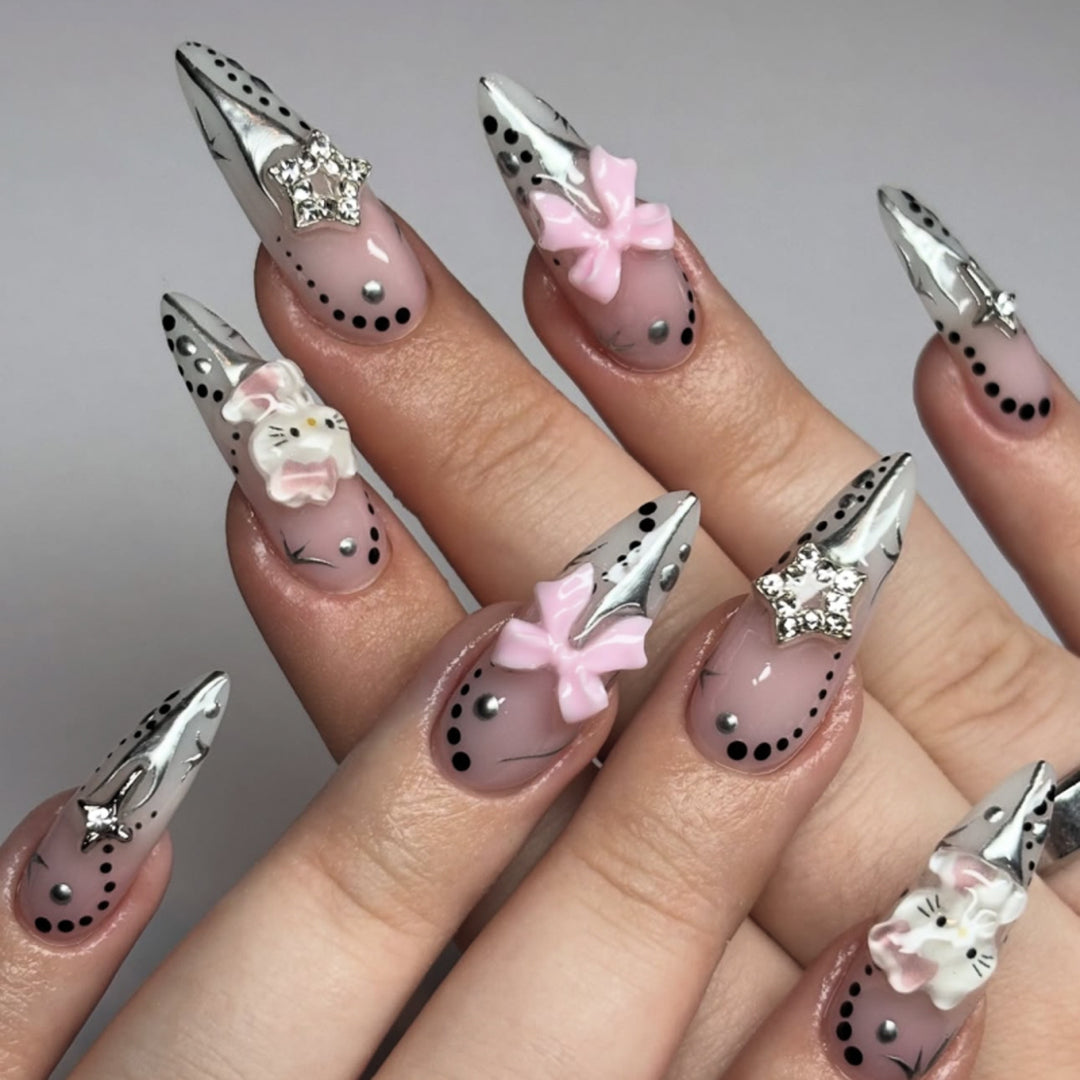 Artful Nail Extensions with Glamorous Decor Bowlift