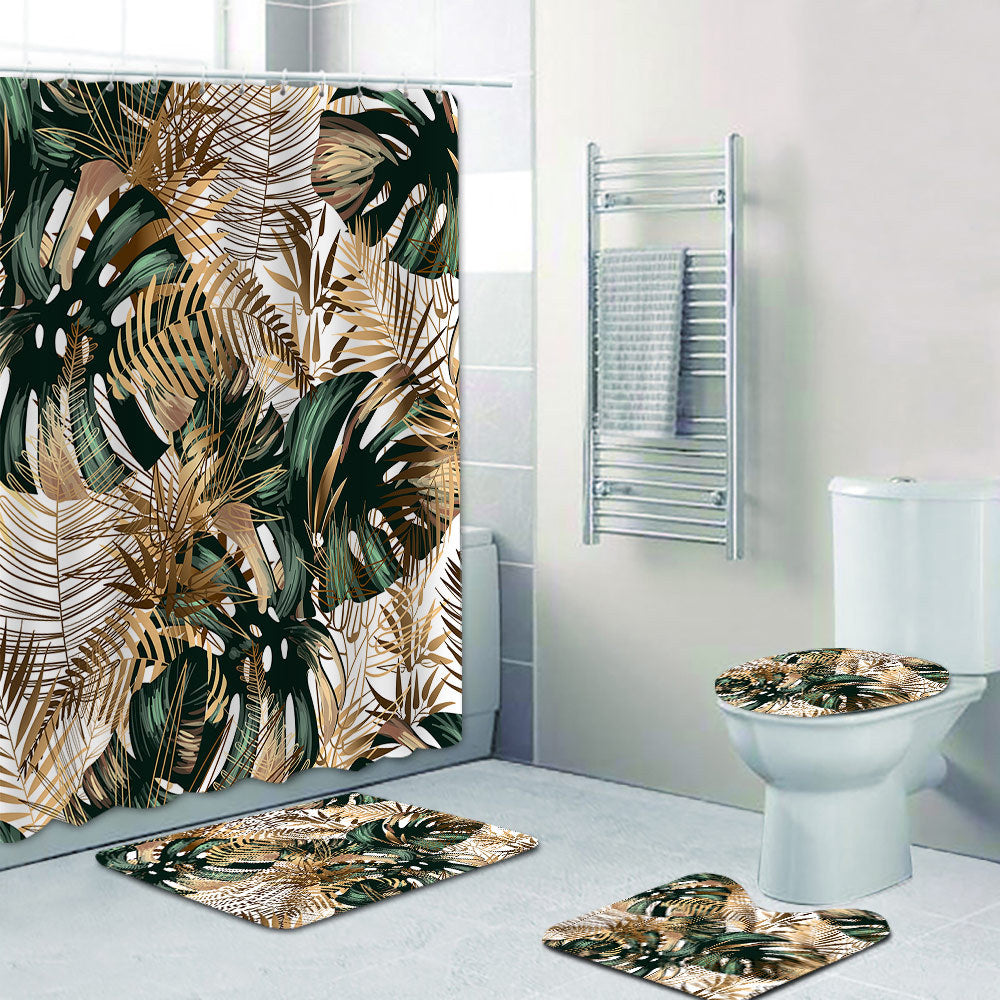 Tropical Leaf Print Shower Curtain Bowlift