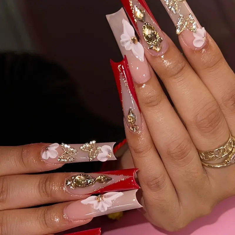 Glamorous Decorative Long-Length Press-On Nails Bowlift