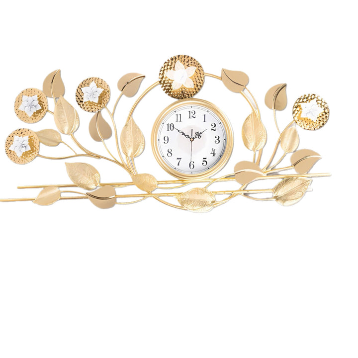 Floral Wall Clock with Decorative Leaf Design Bowlift