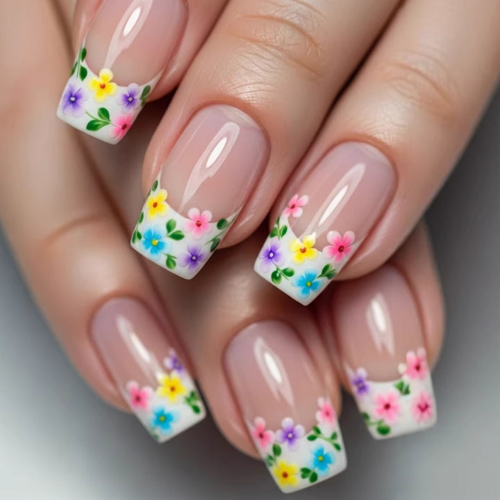 Artistic Nail Extensions with Colorful Flower Designs Bowlift