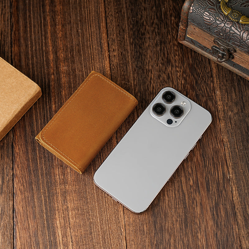 Compact full-grain leather bifold card wallet Bowlift