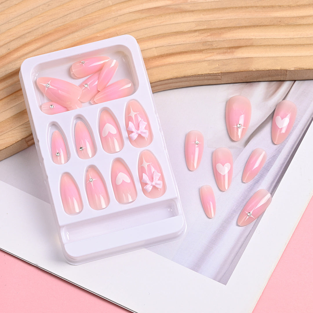 Artistic Heart and Bow Detail Press-On Nails Bowlift