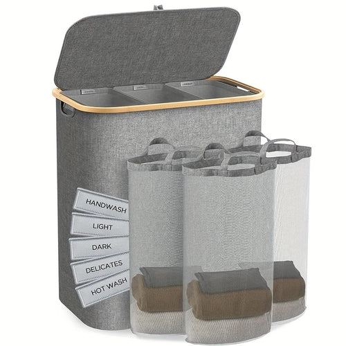 Laundry separation system with multiple compartments and lid Bowlift