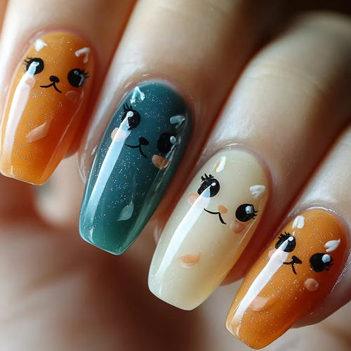 Playful Cat-Themed Press-On Nail Art Bowlift