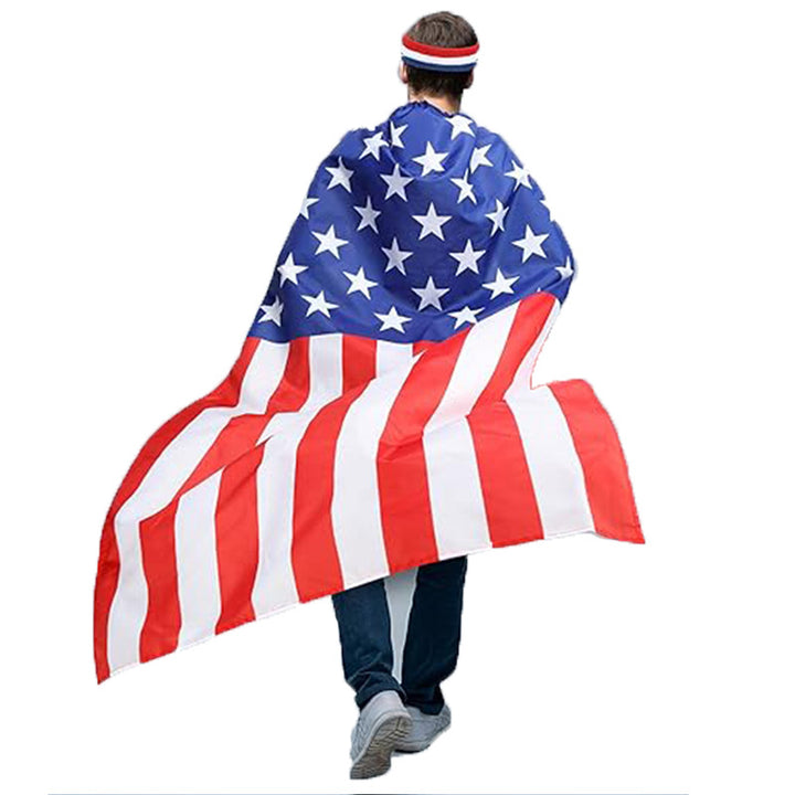 Unisex nan lightweight polyester cape with star banner print and generous hood Bowlift