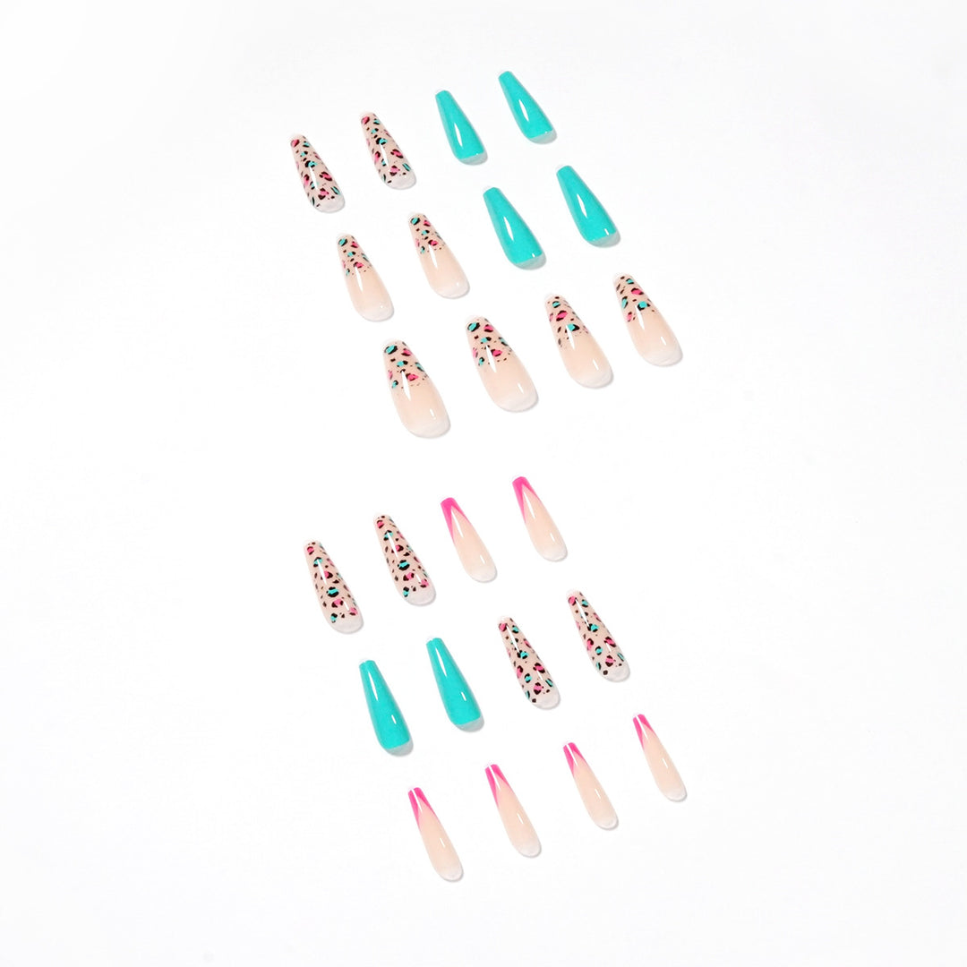 Artful Nail Extensions with Leopard Pattern and Neon Accents Bowlift