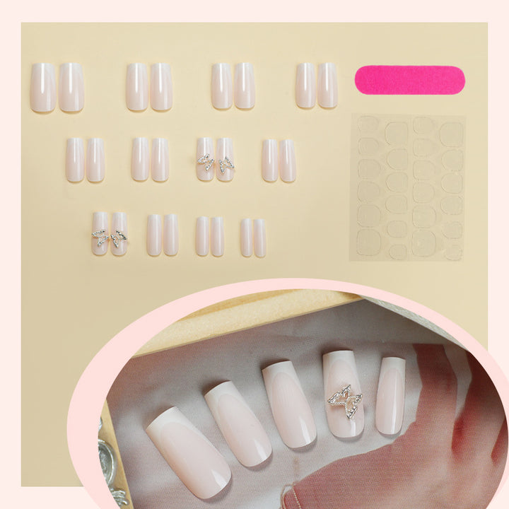 Premium Decorative Press-On Nail Set with Elegant Butterfly Accents Bowlift