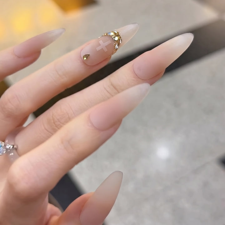 Elegant Stiletto Press-On Nail Art Set with Crystal Accents Bowlift