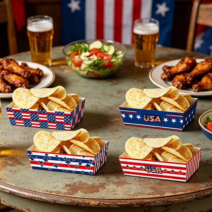 Unisex nan decorative gift boxes made of sturdy cardboard with foldable plug bottom and Americana star-and-stripes pattern Bowlift