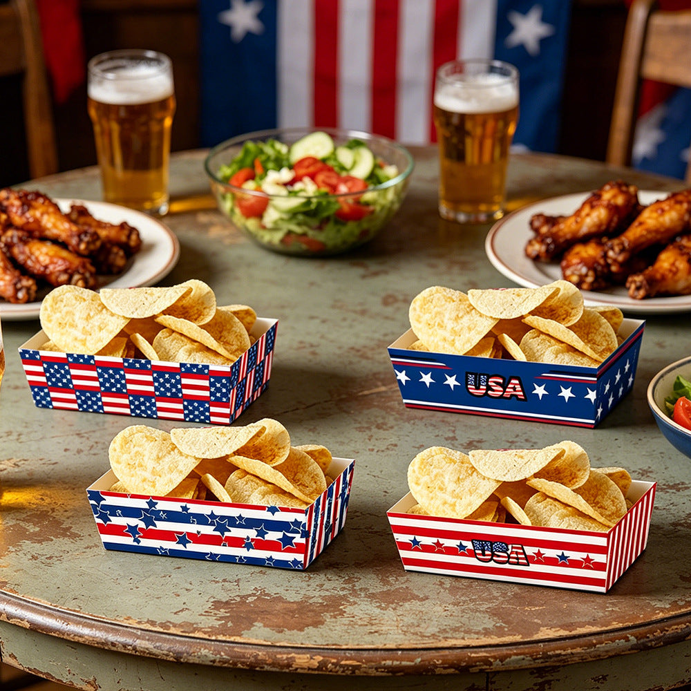 Unisex non-collapsible party snack boxes made of cardboard with patriotic stars and stripes pattern Bowlift