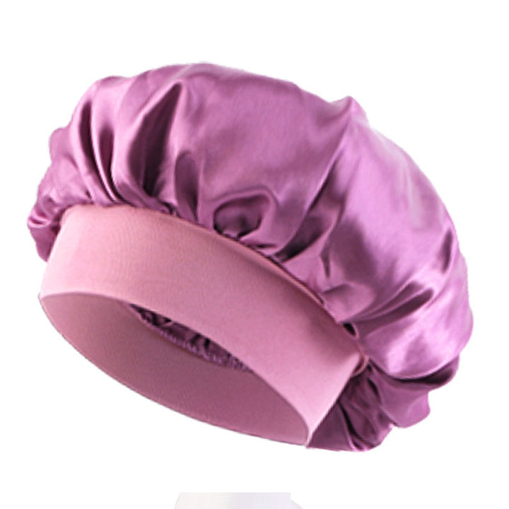 Satin sleep bonnet with wide protective elastic band Bowlift