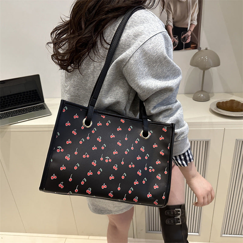 Playful Cherry Print Tote Bag Bowlift