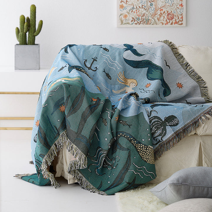 Tropical-Themed Artistic Tapestry Throw Blanket