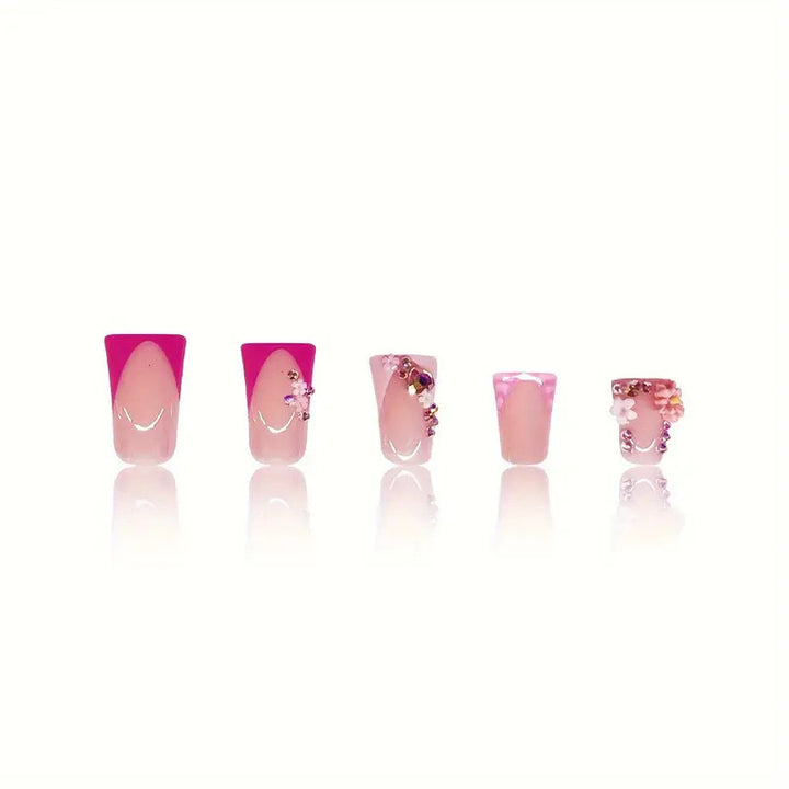 Artistic Floral and Gem-Embellished Press-On Nails Bowlift