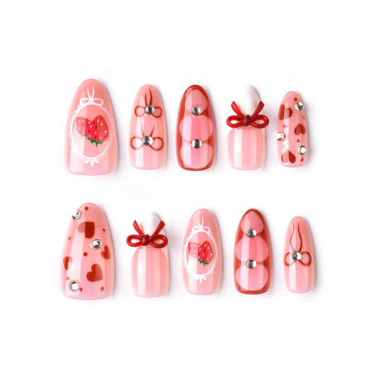 Decorative Strawberry-Themed Press-On Nail Tips Bowlift