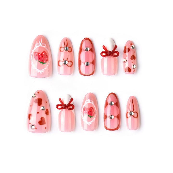 Decorative Strawberry-Themed Press-On Nail Tips Bowlift