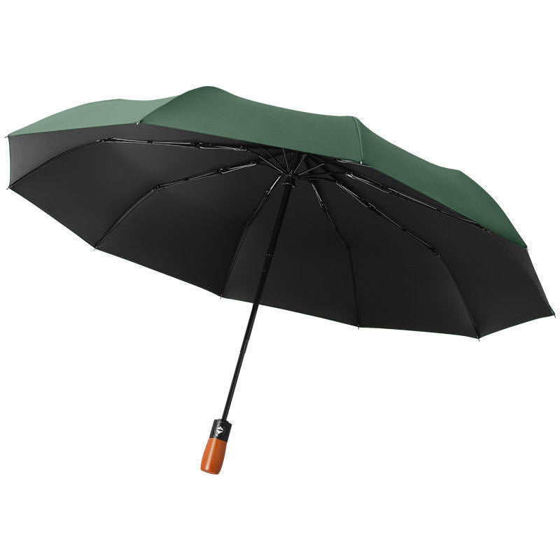 Compact Windproof Automatic Travel Umbrella with Wooden Handle Bowlift