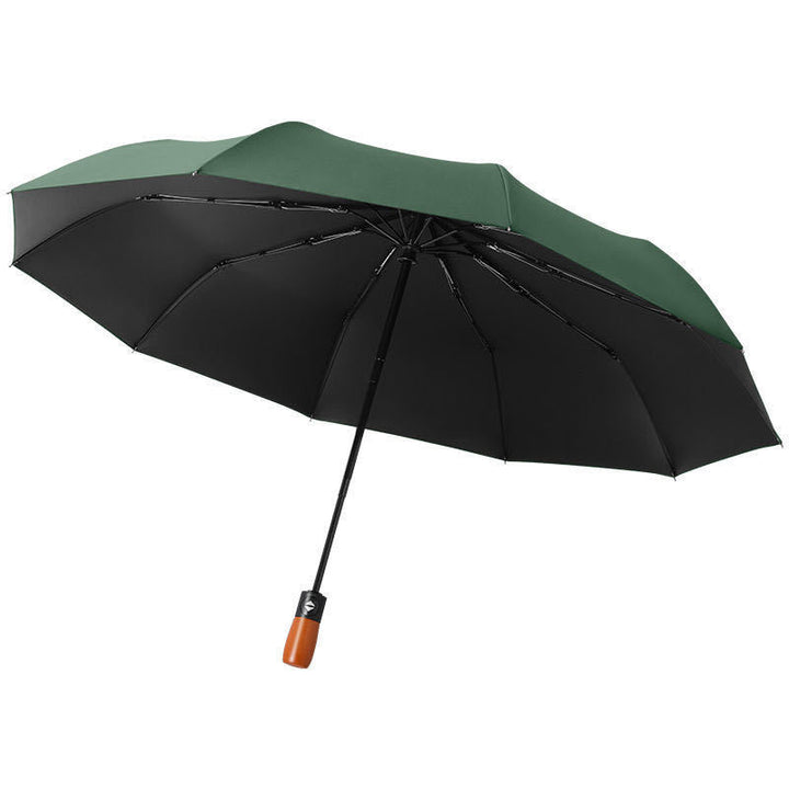 Compact Windproof Automatic Travel Umbrella with Wooden Handle Bowlift