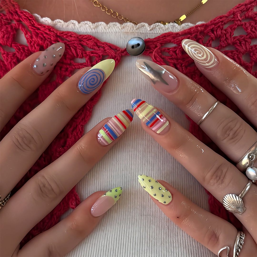 Artificial nails with creative geometric design Bowlift