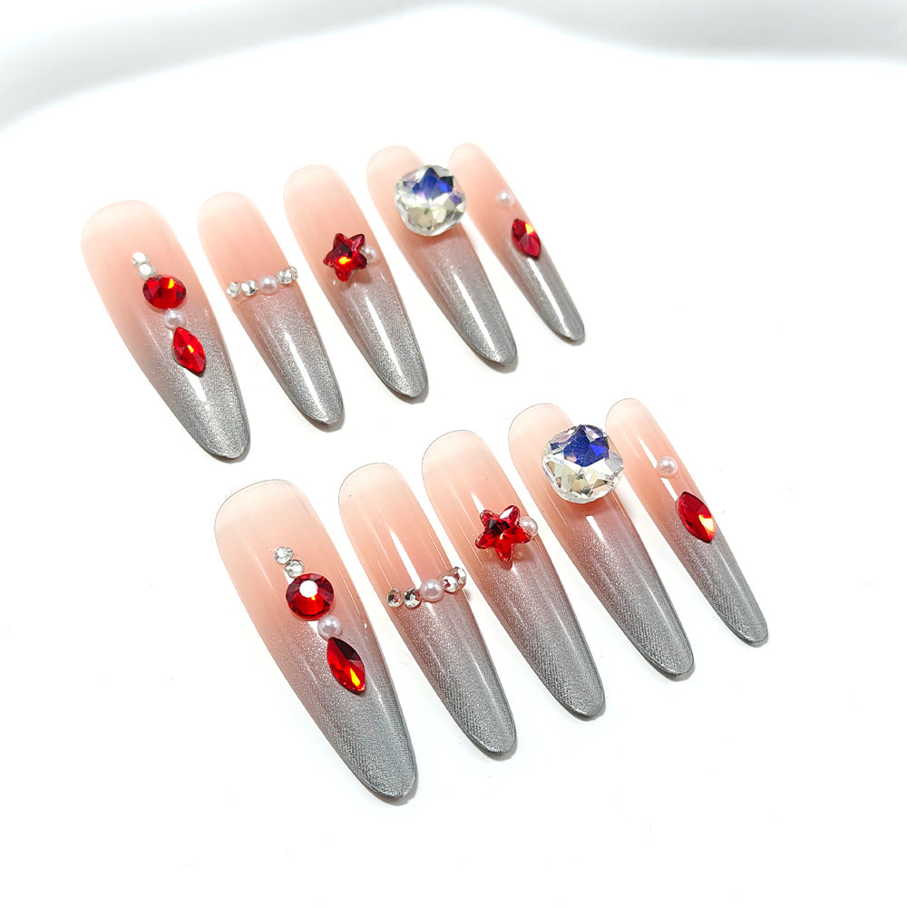 Sparkling artificial nails with decorative rhinestones Bowlift