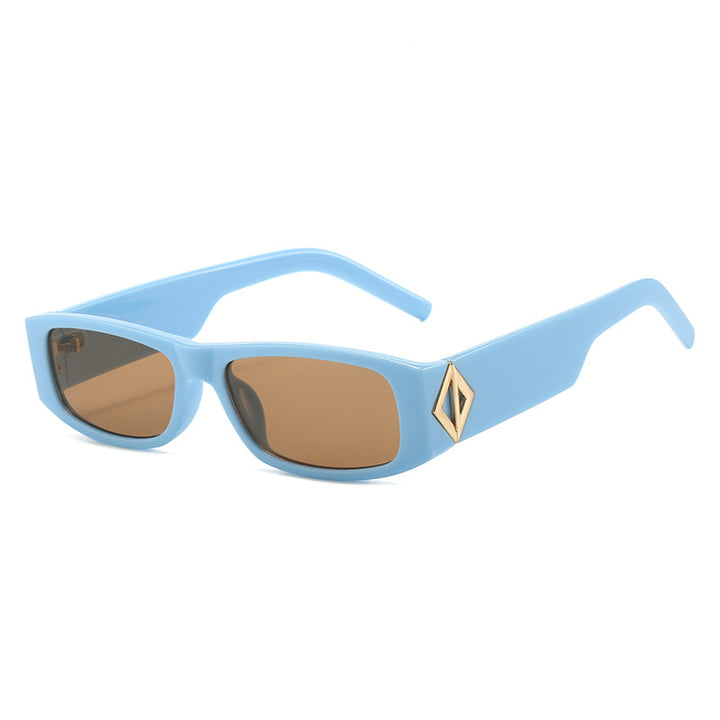 Ladies fashionable sunglasses with asymmetrical frame and gold-colored details Bowlift