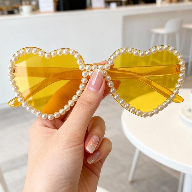 Heart-Shaped Pearl-Accent Sunglasses Bowlift