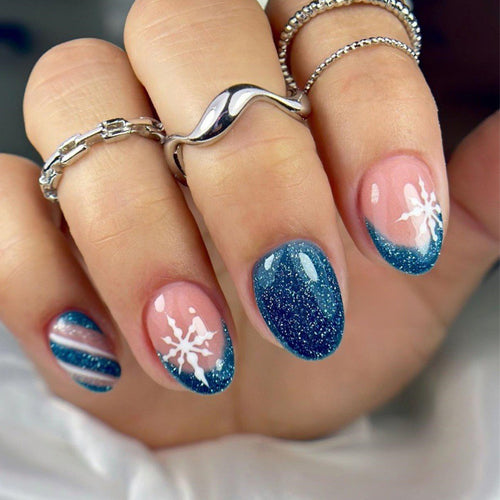 Artificial nails with sparkling blue and floral design Bowlift