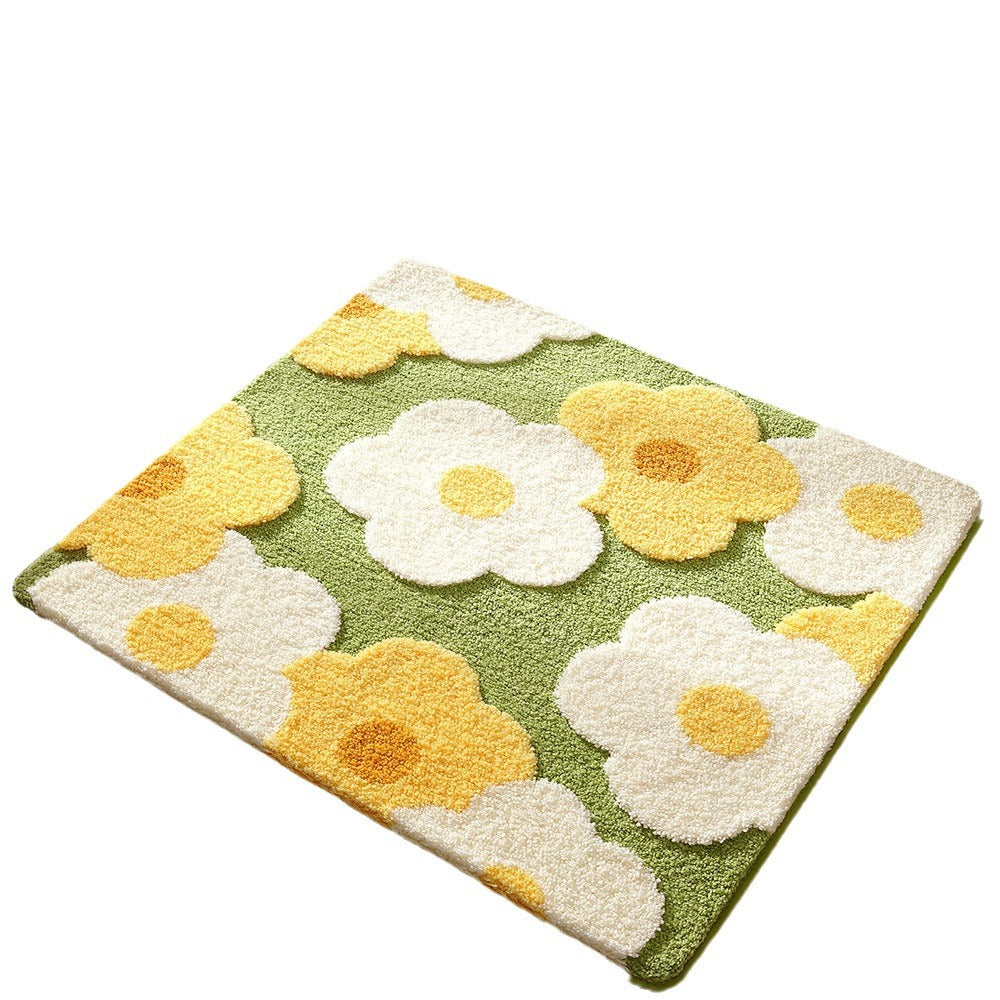 Floral Patterned Plush Bath Mat Bowlift