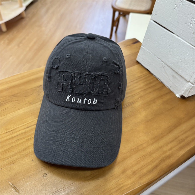 Men's Distressed Embroidered Baseball Cap Bowlift
