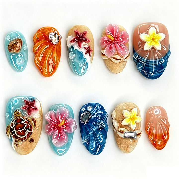Artificial nails in maritime design with 3D embellishments Bowlift