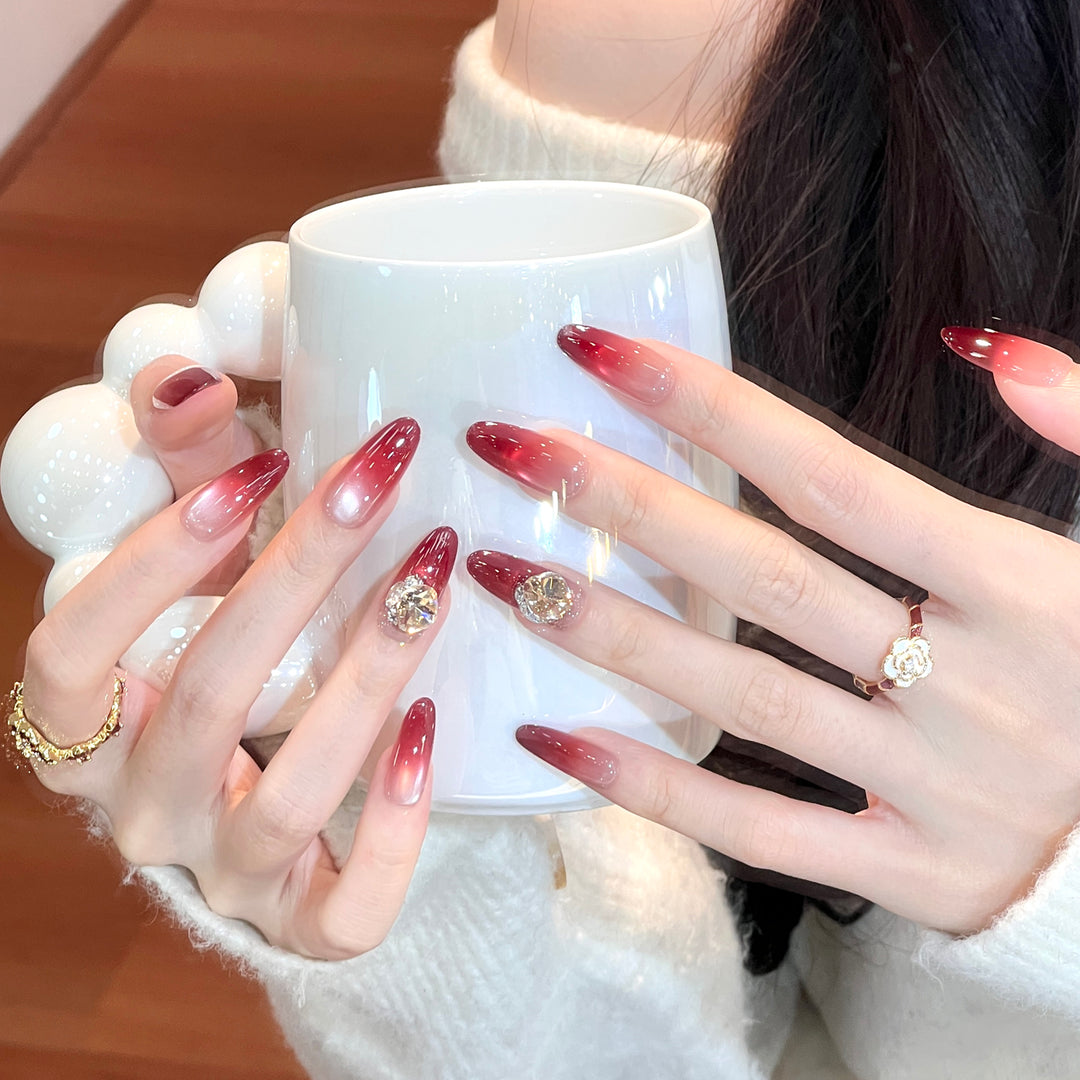 Ombre Press-On Nail Set with Crystal Accents Bowlift