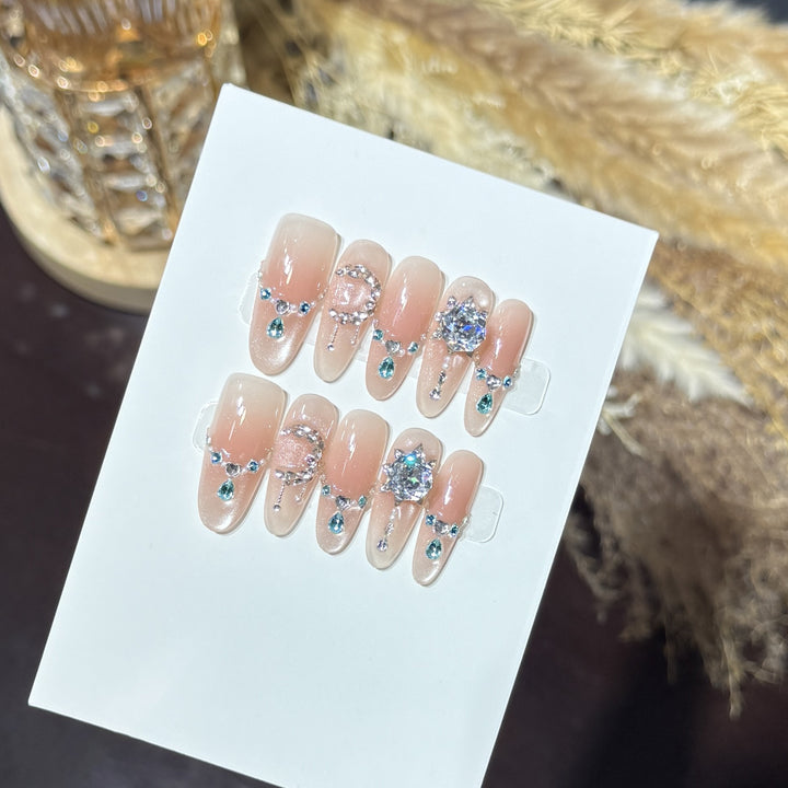 Decorative Press-On Nail Art Set with Unique Gemstone Accents Bowlift