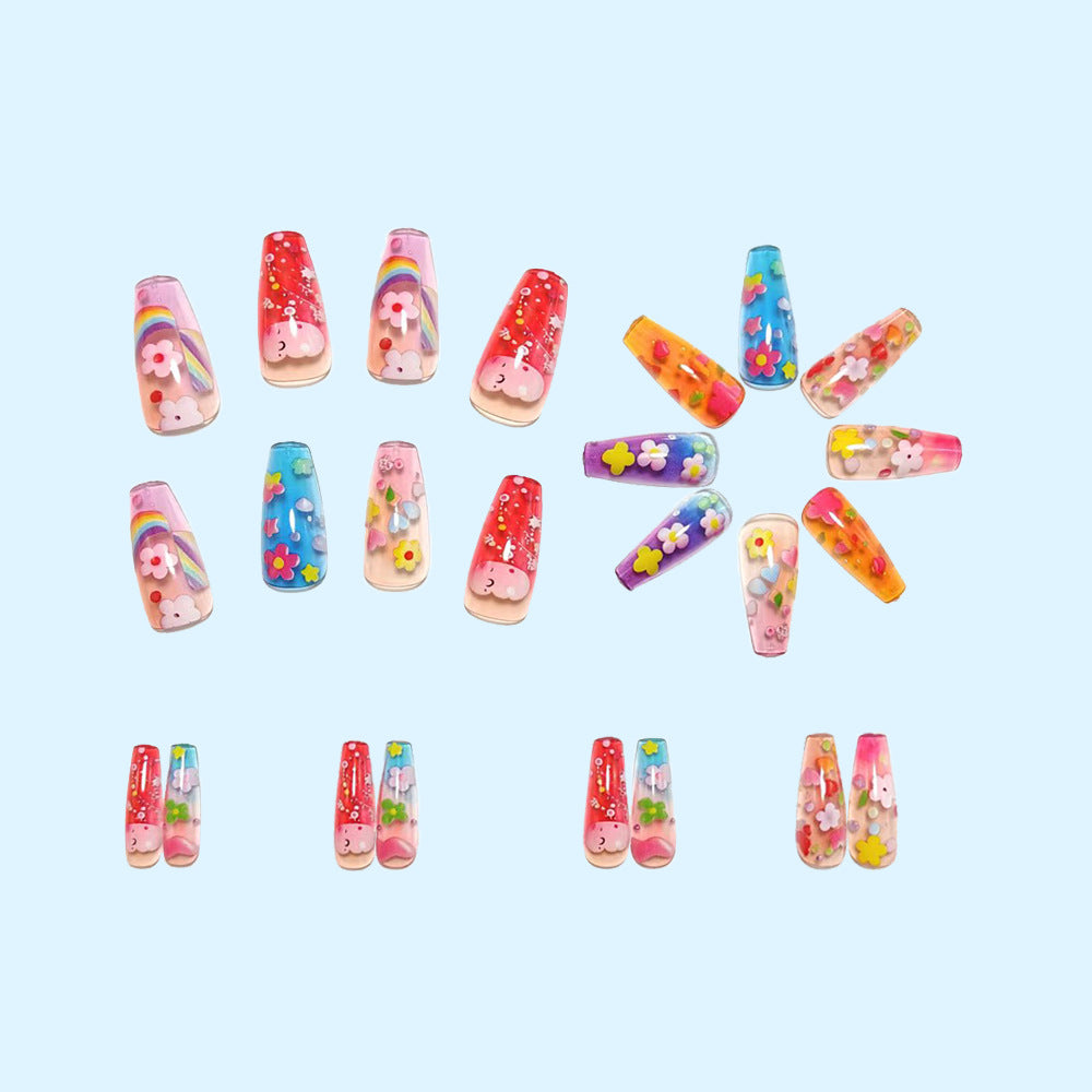 Creative Art Nails with Colorful Flower Design Bowlift
