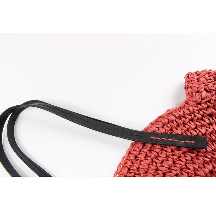 Round Bast Bag with Elegant Leather Handles Bowlift