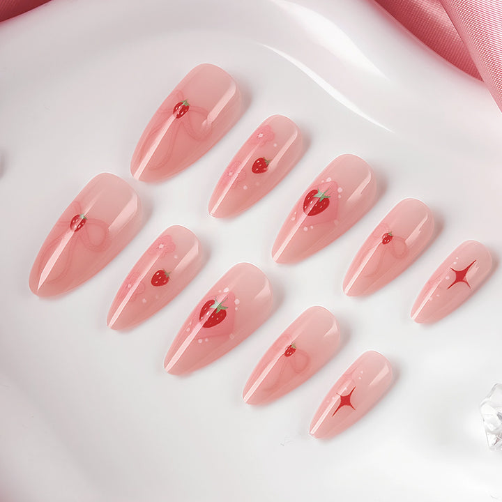 Strawberry-Themed Artistic Press-On Nails Bowlift