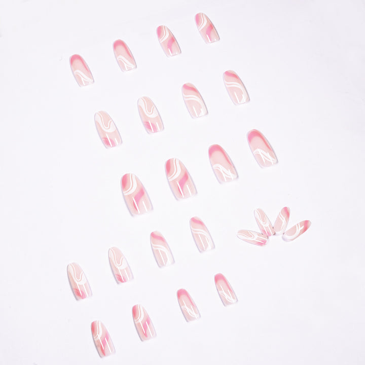Artistic Nail Extensions with Modern Wave Pattern Bowlift