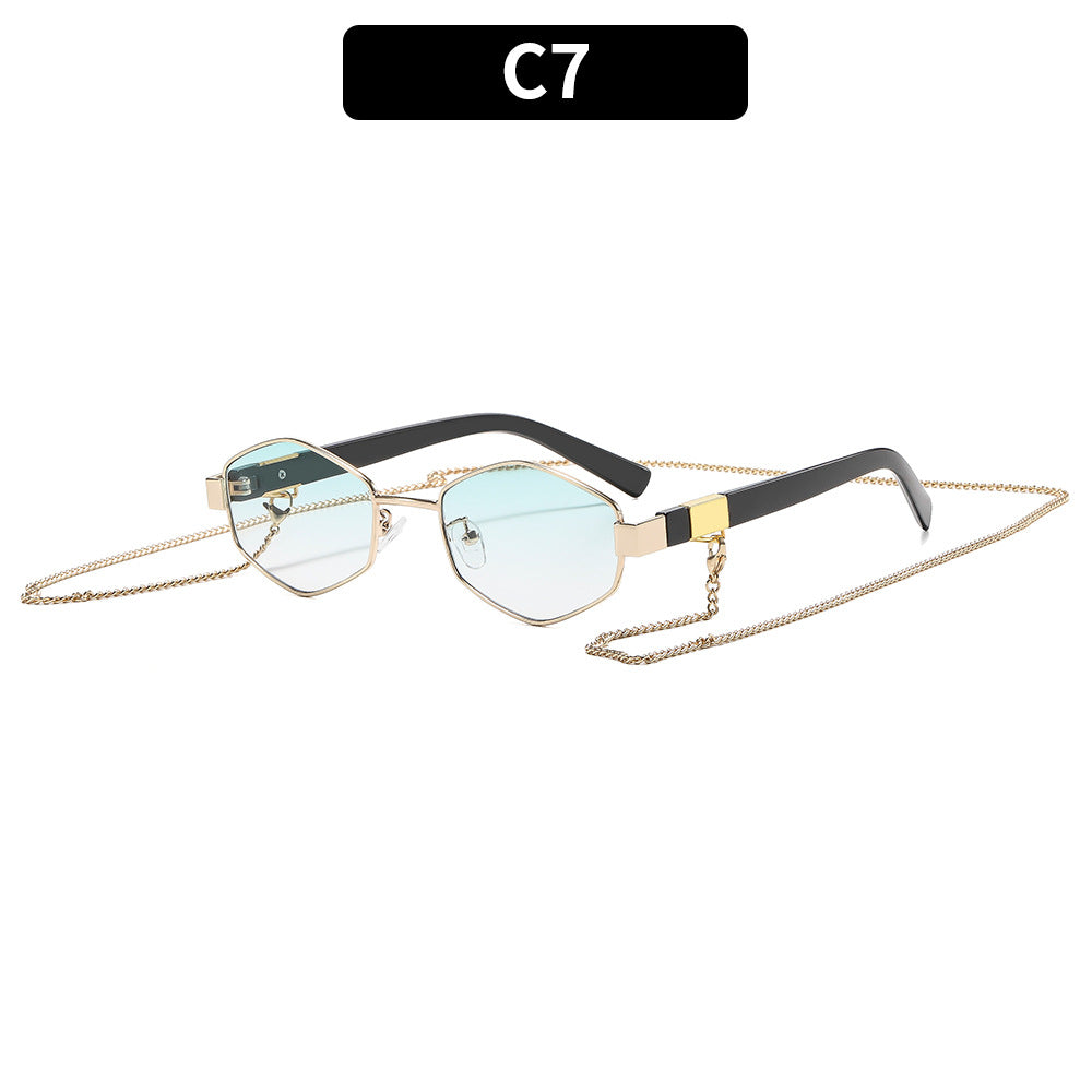 Stylish Hexagonal Sunglasses with Chain Accents