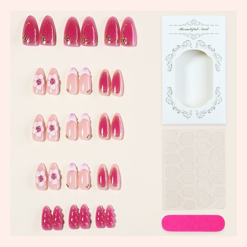 Premium Decorative Press-On Nail Set with Floral Accents Bowlift